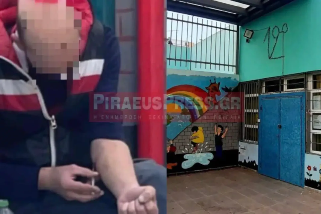 Σοκ στον Πειραιά: Άνδρας κάνει χρήση ναρκωτικών έξω από νηπιαγωγείο (εικόνα)