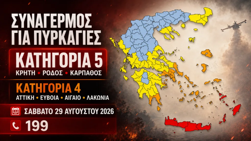 Πολιτική Προστασία: Κατάσταση Συναγερμού (Κατηγορία 5) για Πυρκαγιές το Σάββατο