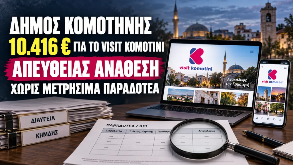 Δήμος Κομοτηνής: Απευθείας ανάθεση 10.416 ευρώ για το Visit Komotini και τα social media χωρίς μετρήσιμα παραδοτέα