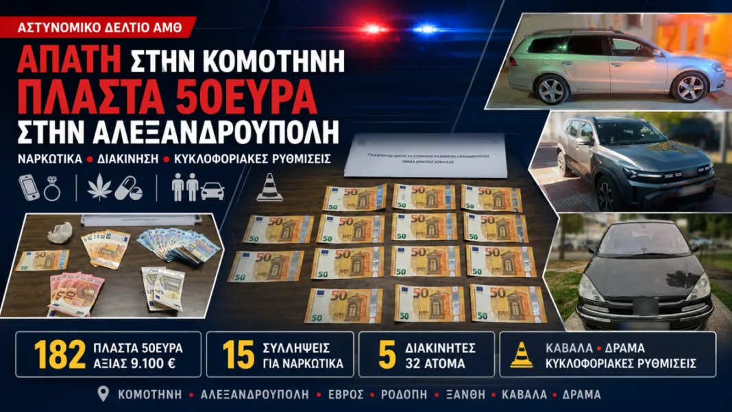 Αστυνομικό δελτίο ΑΜΘ: Απάτη, πλαστά 50ευρα, ναρκωτικά, διακίνηση και κυκλοφοριακές ρυθμίσεις
