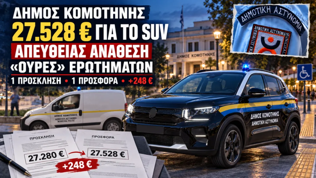 Δήμος Κομοτηνής: 27.528 ευρώ για το SUV της Δημοτικής Αστυνομίας με απευθείας ανάθεση και «ουρές» ερωτημάτων